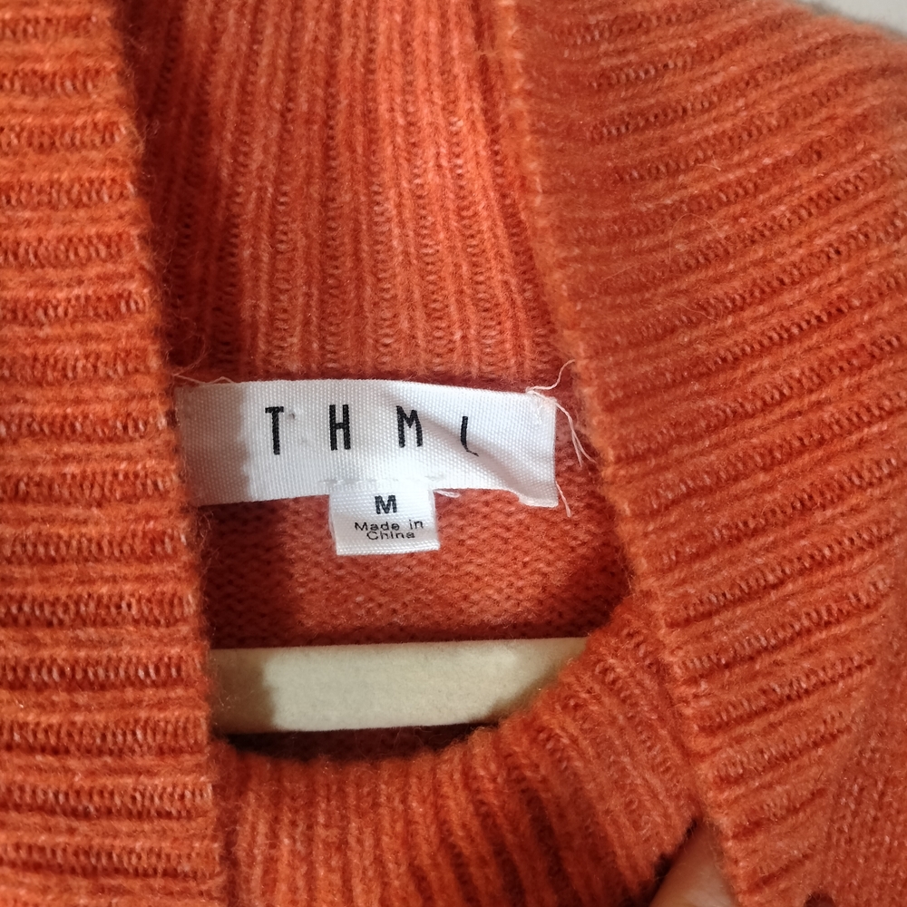 THML Vibrant Colorblock Mock-Neck Sweater in Orange & Pink - Picture 8 of 10